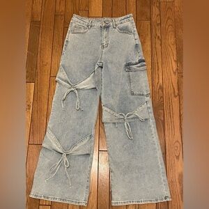 Assorted Amazon Brand High Waisted Wide Leg Preppy Bow Light Wash Jeans